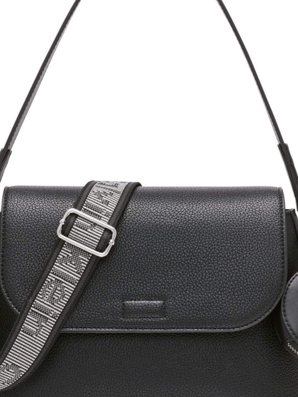 Calvin Klein Black Pebbled Leather Shoulder Bag with Branded Strap